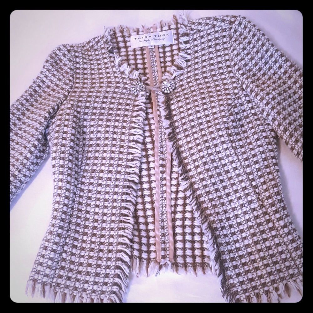 Trina Turk Women's Blazer 6 Swarovski Cream Taupe